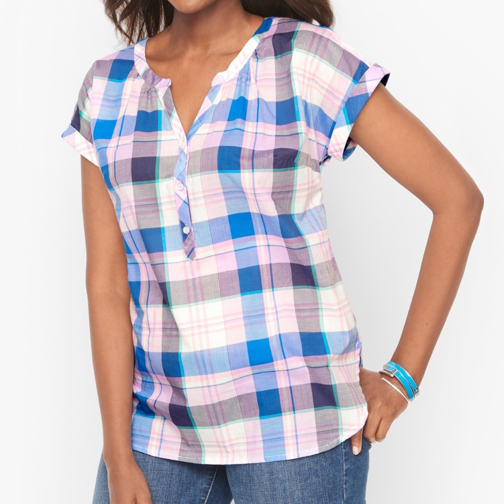 Talbots Blue and Pink Plaid Button Down Shirt
